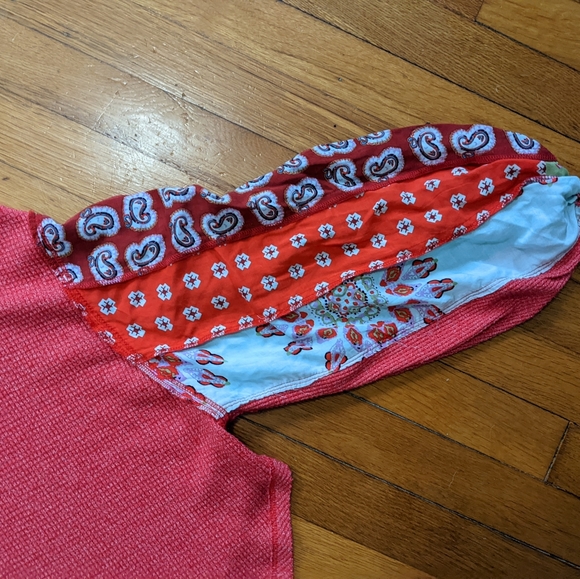 Free People We the Free Blossom thermal balloon sleeve patchwork boho fun top XS - Picture 9 of 11